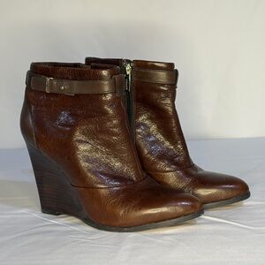 Coach Chocolate Brown Leather Wedge Ankle Booties